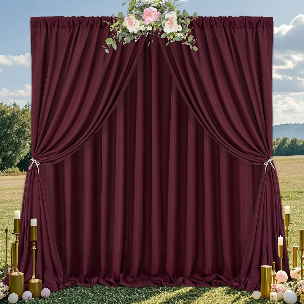 Burgundy Backdrop Curtains Photo Booth Background: 6 Panels 5ft x 10ft Polyester Fabric Drapes - for Party Anniversary Stage Ceremony Decorations