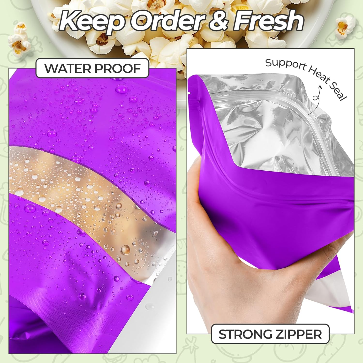Funfery 100 Pcs Smell Proof Packaging Bags,Mylar Clear Bags for Food Storage,Sealable Bag for Packaging,Stand Up Pouches with Window,ReSealable Bag for Small Business,Cookies,Candy(Purple,4x6in)