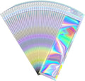 100 Pcs Mylar Bags - Holographic, Smell Proof, Resealable with Clear Window - Sealable for Pen, Brushes, Jewelry, Candy, Necklaces (2.4x9in)