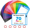 Gamenote 70 Pack Dry Erase Pockets with 5 Rings, 10 Assorted Colors 10x14 Oversized Reusable Plastic Sleeves, Clear Sheet Protectors, Teacher Supplies for Classroom Organization