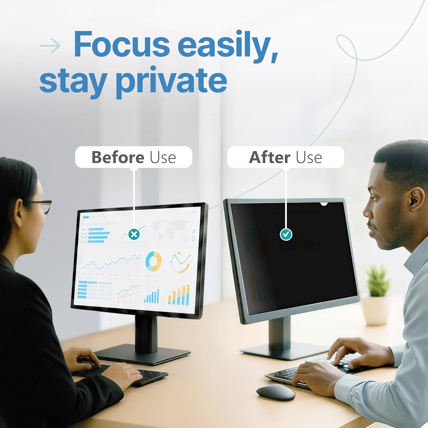 VINTEZ [2 Pack] 21.5 Inch 16:9 Privacy Screen for Computer Monitor and Laptop - Anti Glare Protector Film Blue Light Filter Eye Protection - Computer Screen Privacy Shield