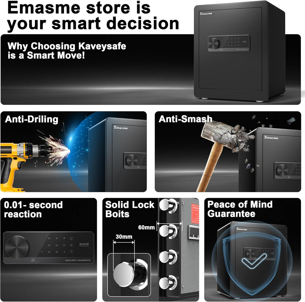 Safety Box, Small Safes for Home Lock Box with Electronic Keypad，Safe with Removable Shelf for Cash, Jewelry, Documents,Digital Security Safe for Office Hotel and Personal Use (Biometric - 2.0 CUFT)
