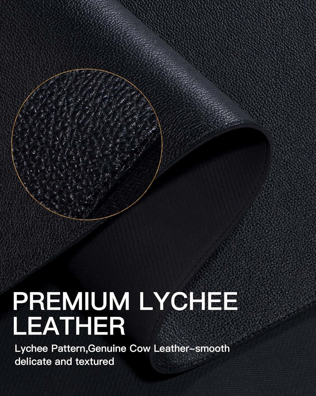 YSAGi Genuine Leather Desk Mat, 35.4"X17" Leather Desk Mat, Office Desk Pad, Thick Desk Pad with Stitched Line, Non-Slip Laptop Writing Pad with Rubber Base(Black, 35.4"X17")