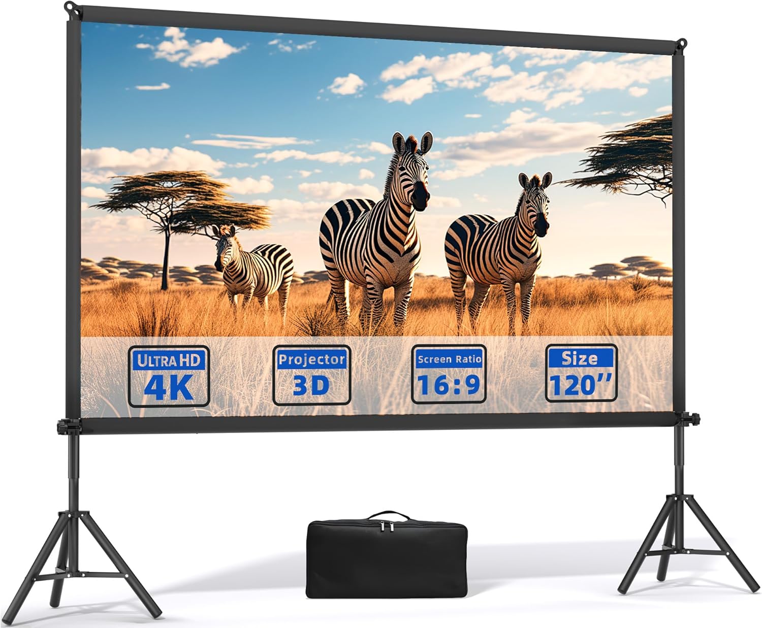Outdoor Projector Screen with Stand,120 inch Projector Screen Outdoor Indoor Movie Screen, Portable 16:9 4K HD Wrinkle-Free Lightweight for Patio,Home Backyard Movie Night