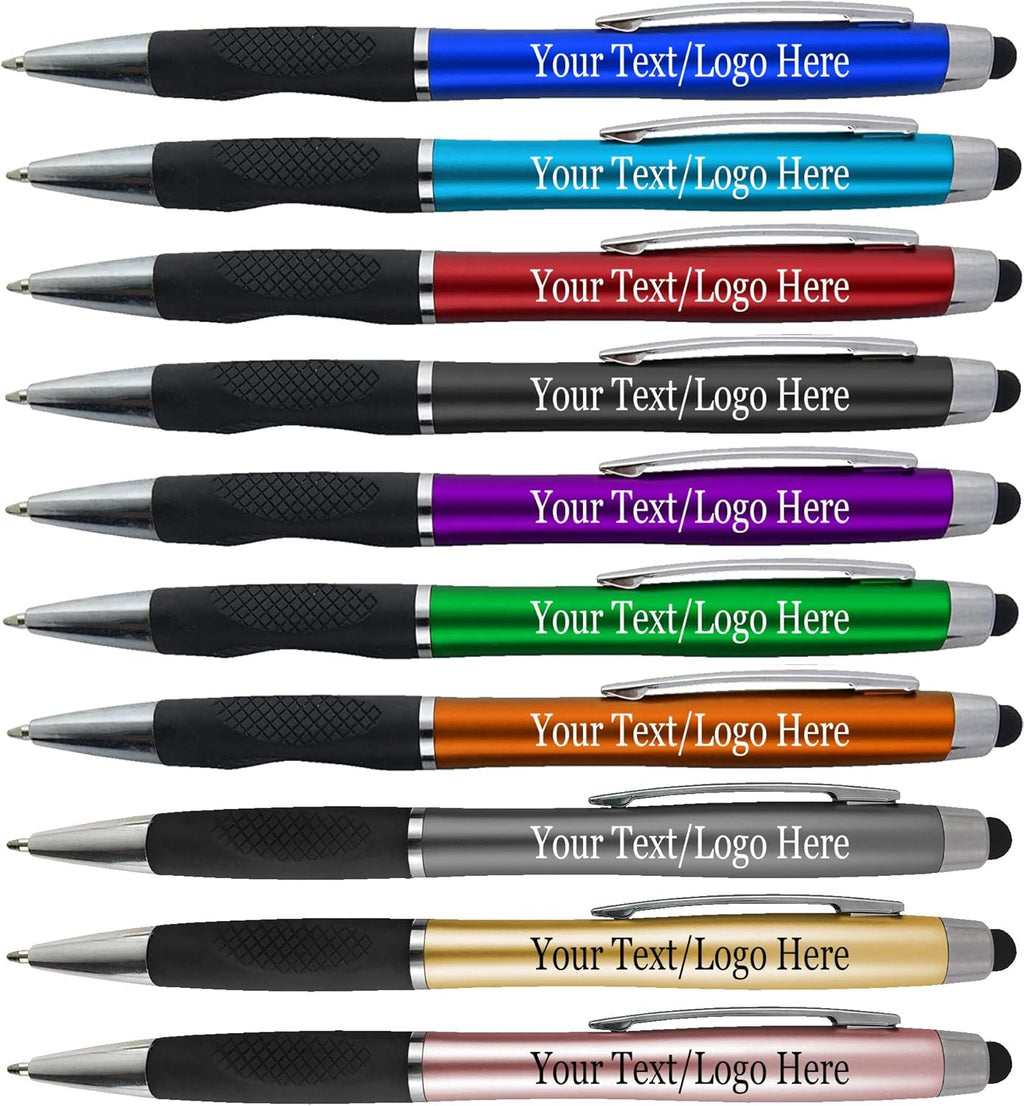 Personalized Pens With your Custom Logo or Text-300 Pack Bulk-for Businesses, Parties, and Events, 2 in 1 Ballpoint Pen + Capacitive Stylus Compatible with Touchscreen Devices, Grey Barrel, Blue Ink