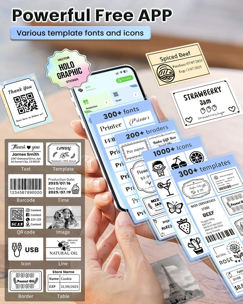 NDYIN Label Makers, Label Maker Machine with Tape, Bluetooth Label Maker, Portable Thermal 2 Inch Label Printer for Small Business, Barcode, Address, Logo, Clothing, Sticker Printer for Phones & PC