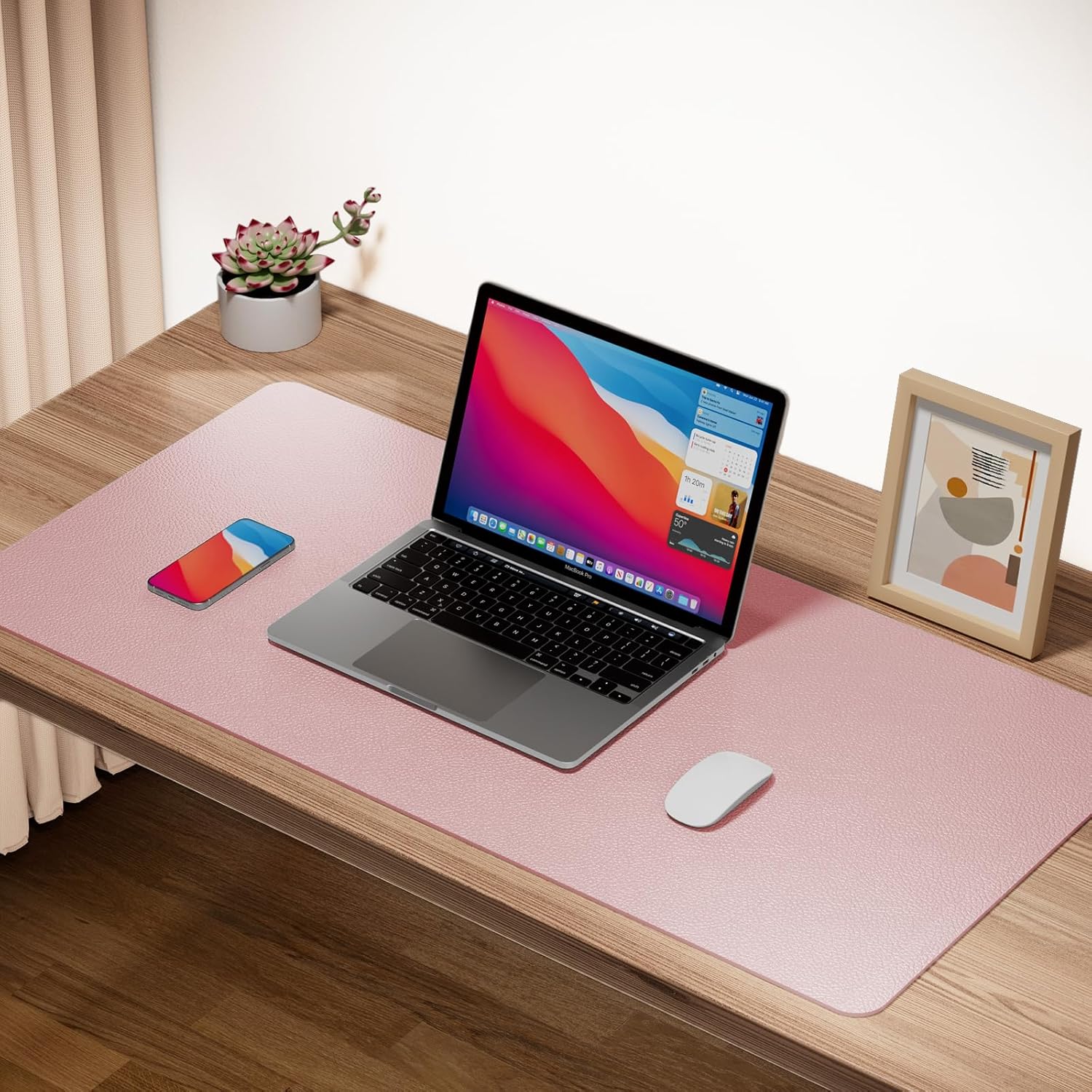 Boutilon Leather Desk Pad Protector,Non-Slip Mouse Pad,Laptop Desk Pad,Office Mouse Mat,Waterproof Leather Desk Blotter,Desk Writing Pad for Office and Home (M-Pink,30"x14")