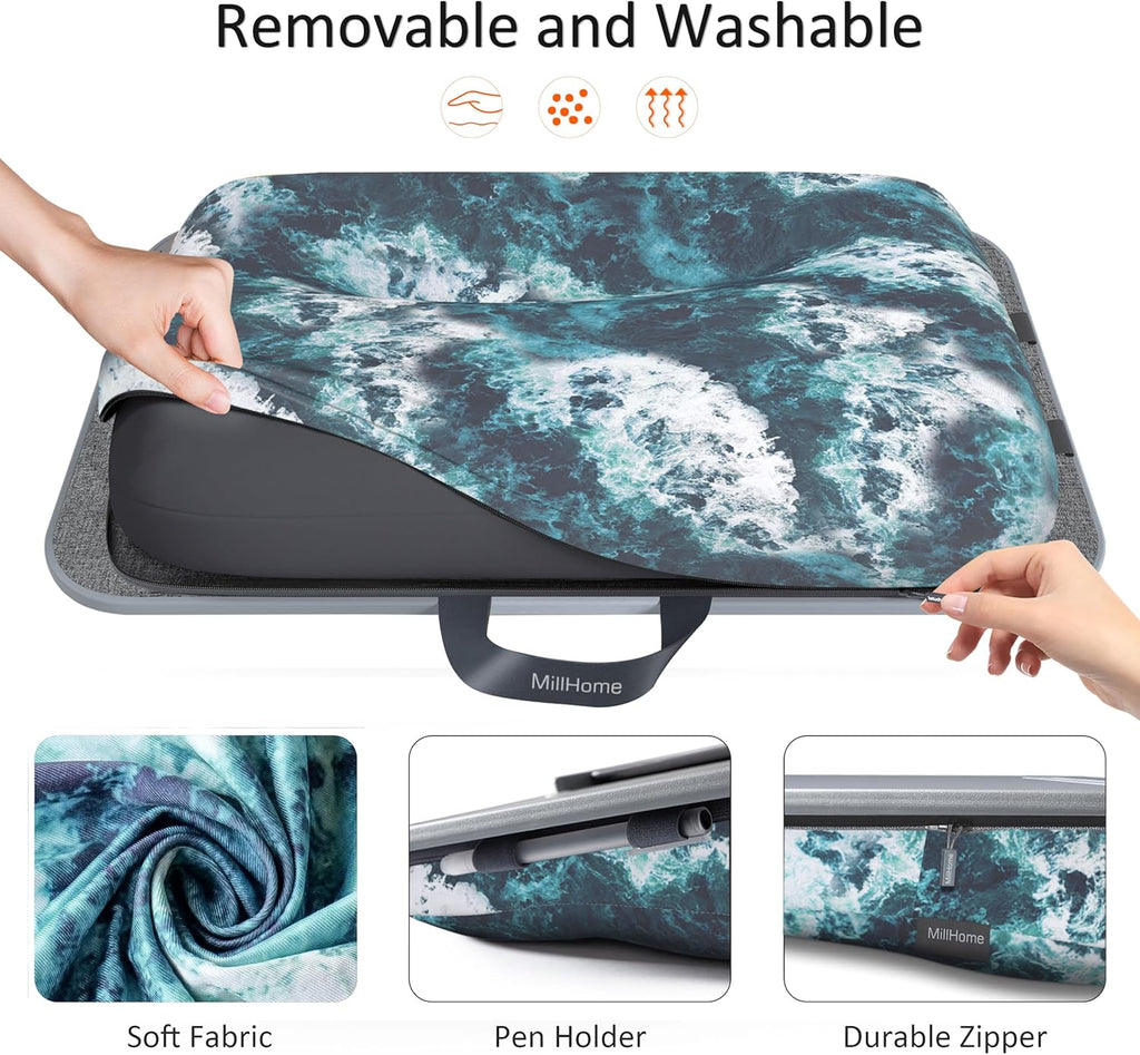 MillHome Blue Lap Desk with Cushion, Fits up to 17 inch Laptop, Tablet Slot and Stopper