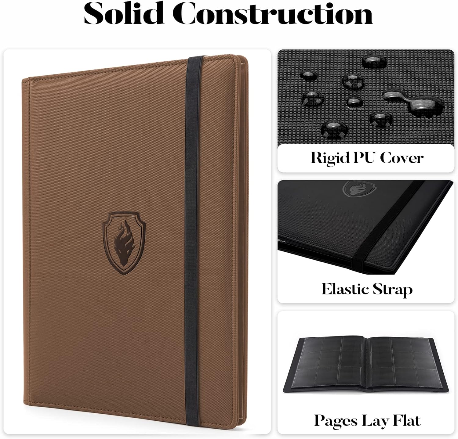 Premium Card Binder with 9 Pockets, Sturdy Fabmaker Trading Card Albums for 360 Cards, Brown PU Cover Album Holders for YuGiOh, MTG, TCG, Sports Cards