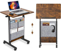 KOUPA Height Adjustable Standing Desk with Storage Bag widths16 in Length 24 in, Portable Rolling Mobile Stand Up Table with Wheels, 360 Degree Flip Laptop Computer Desk for Home Office, Rustic Brown