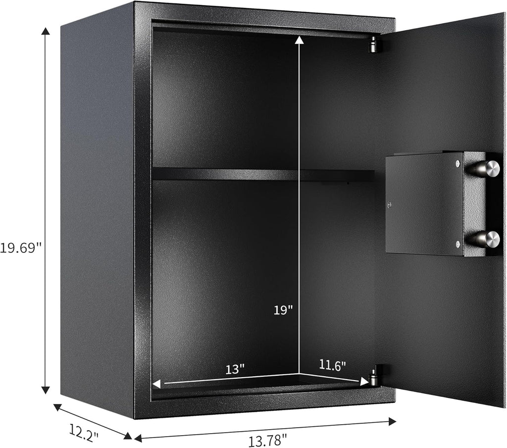 Safe for Home, 1.9 Cubic Feet Safety Box for Money, Jewelry, Documents and Guns, Security Safe for Office, Hotel, 13.8"W x 12.2"D x 19.7"H