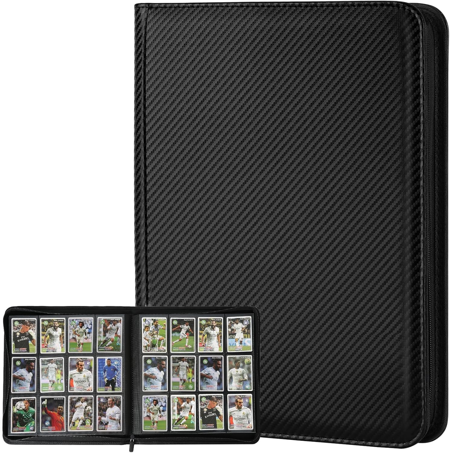 Trading Card Binder 12 Pocket, GERMUN PU Cover Card Binder for 720 Cards, Premium Trading Card Holder Folders, Double Sided Pocket Card Album for MTG, TCG (Carbon Black)