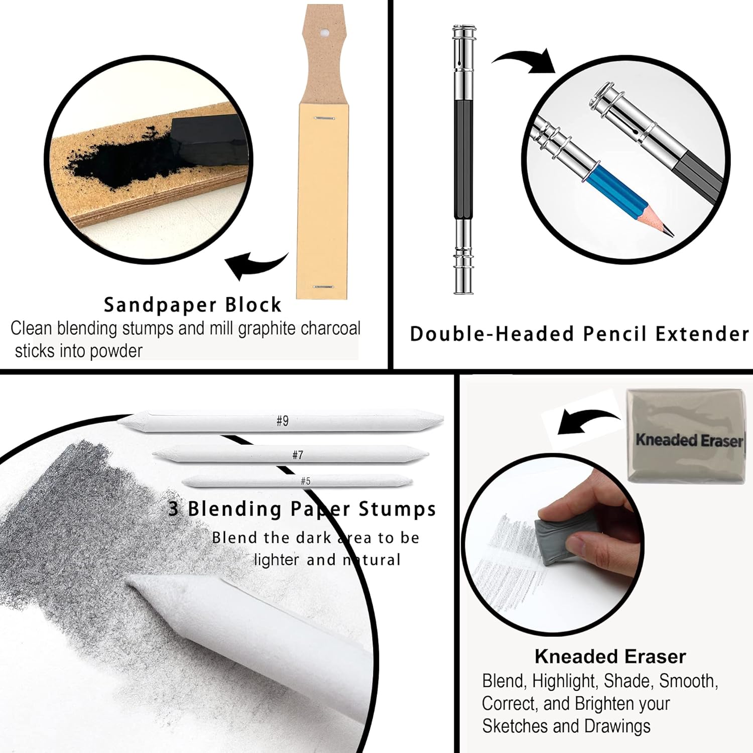 KALOUR 34 Sketching Pencil Set with Sketchbook - Zippered Travel Case - Sketch,Charcoal,Eraser - Art Drawing Supplies for Beginner, Kids,Adults