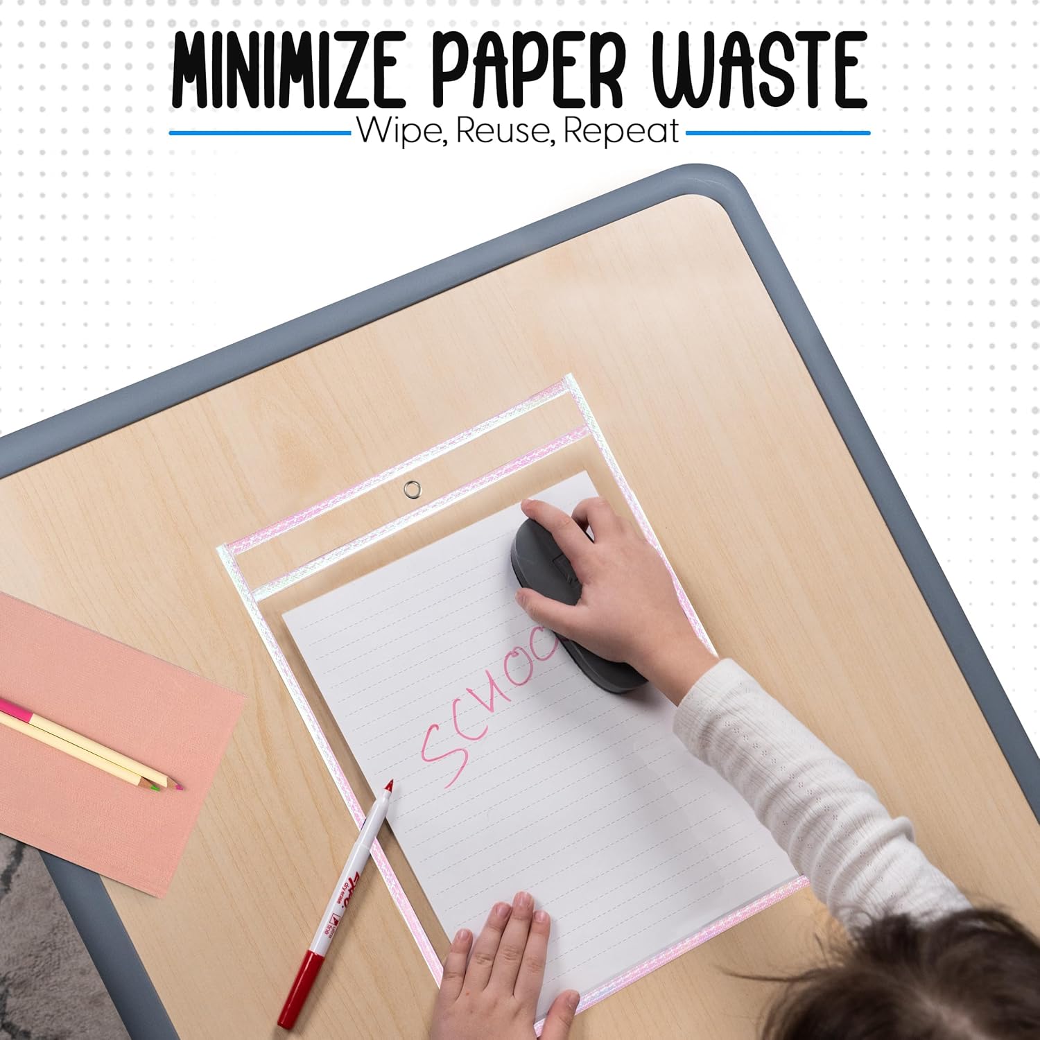 Essex Wares - 6 Pack, Shimmer, Water-Resistant Dry Erase Pocket Document Protectors, 10" Wide x 13.5" Tall - Dry Erase Clear Plastic Sleeves - Reusable & Easy Erase Plastic Invoice Holders