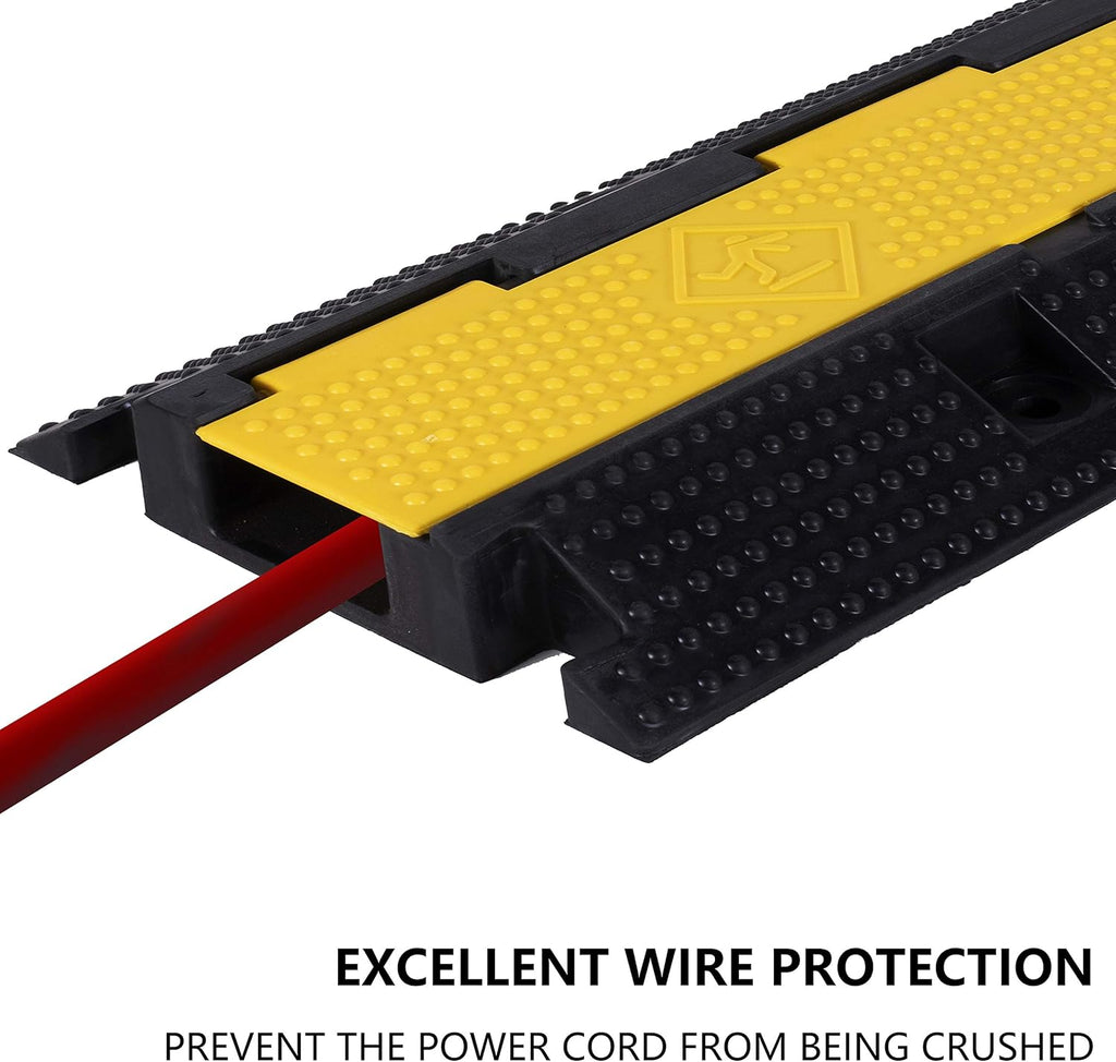 2 Pack Rubber Cable Ramp Hose Cable Protector Ramp 1 Channel 22000Lbs Load Capacity Traffic Speed Bump Wires Power Lines Extension Cord Cover for Indoor Outdoor