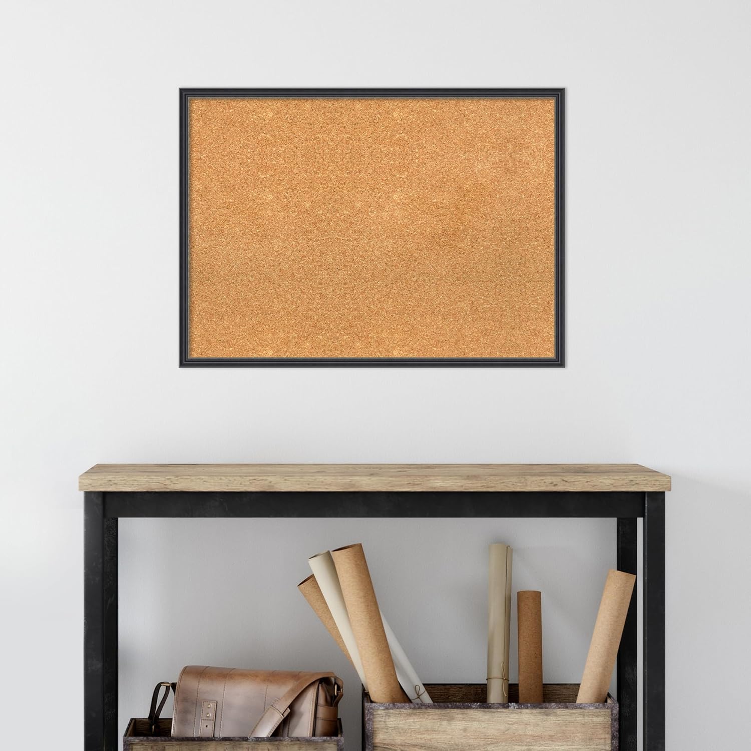 Amanti Art Natural Cork Board for Wall, 21x29 Vision Board with Black Wood Frame, Medium Corkboard Office Decor for Home Organization, Traditional Corkboard Pinboard to display items for home
