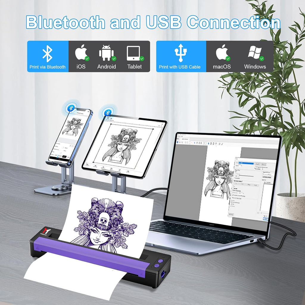 P19 Tattoo Stencil Printer Wireless Bluetooth Thermal Temporary Tattoo Transfer Printer Machine Kit for Tattoo Artists & Beginners