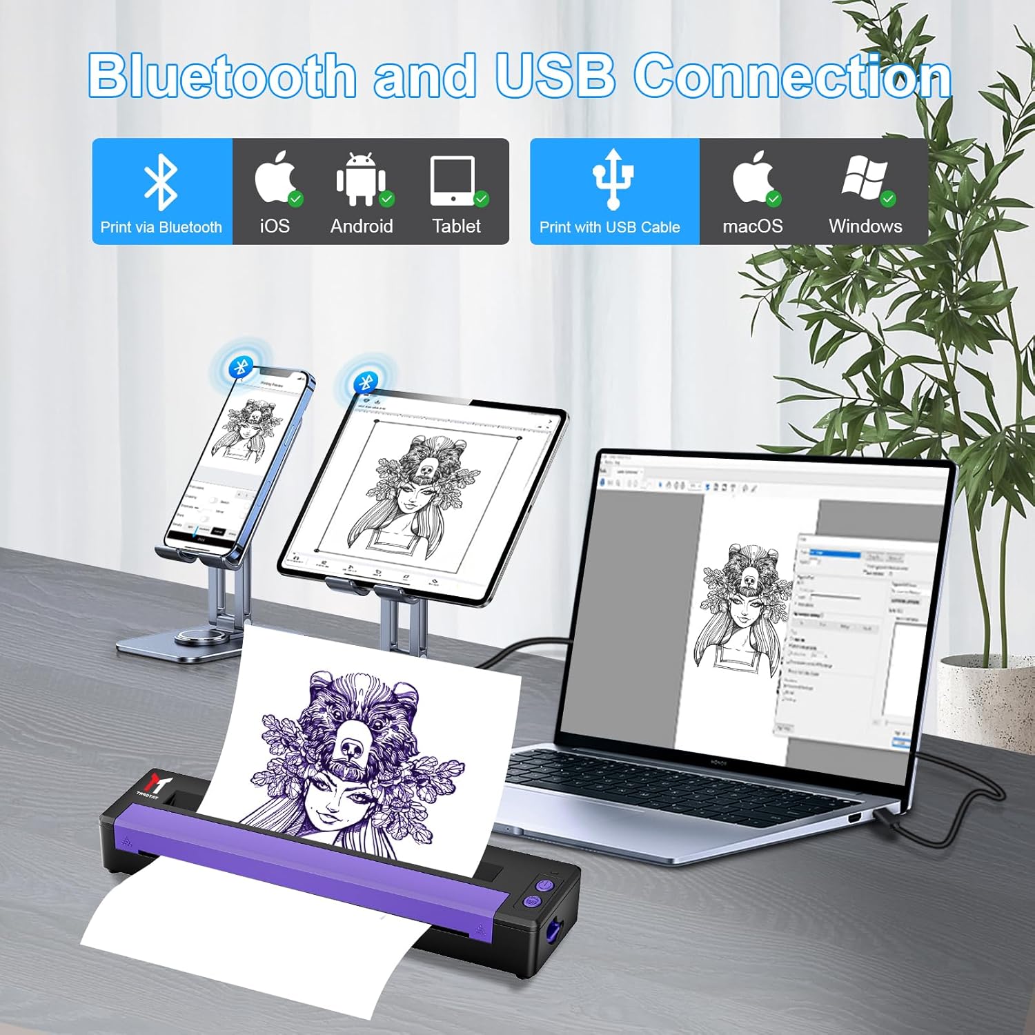 P19 Tattoo Stencil Printer Wireless Bluetooth Thermal Temporary Tattoo Transfer Printer Machine Kit for Tattoo Artists & Beginners