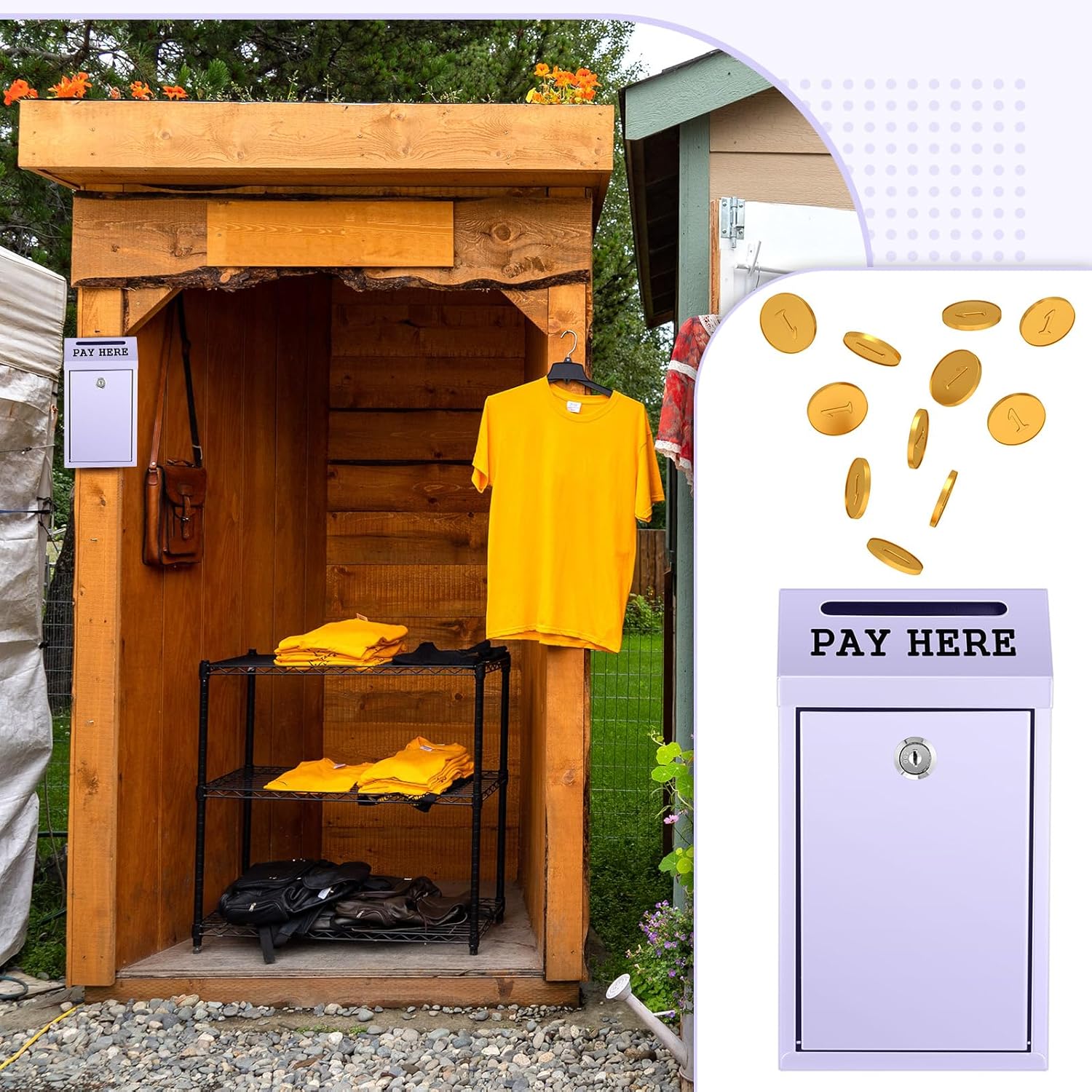 Safe Cash Box Money Collection Metal Donation Box with Lock Wall Mount Pre Drilled Mailbox Delivery Ballot for Home Office Outdoor Self Serve Stand (Morandi Purple,10.2 x 5.7 x 2.8 Inch)