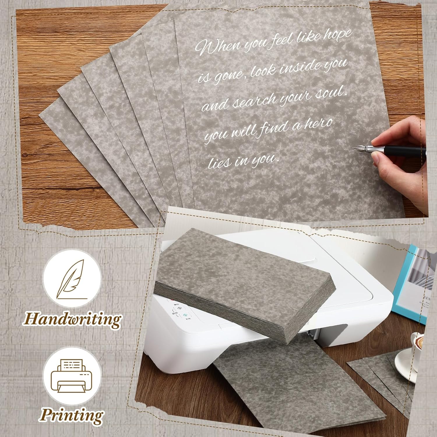Epakh 200 Pcs Old Age Parchment Paper 8.5 x 11 Inch Standard Letter Vintage Colored Old Parchment Semblance Double Side Printing Paper (Khaki Gray)