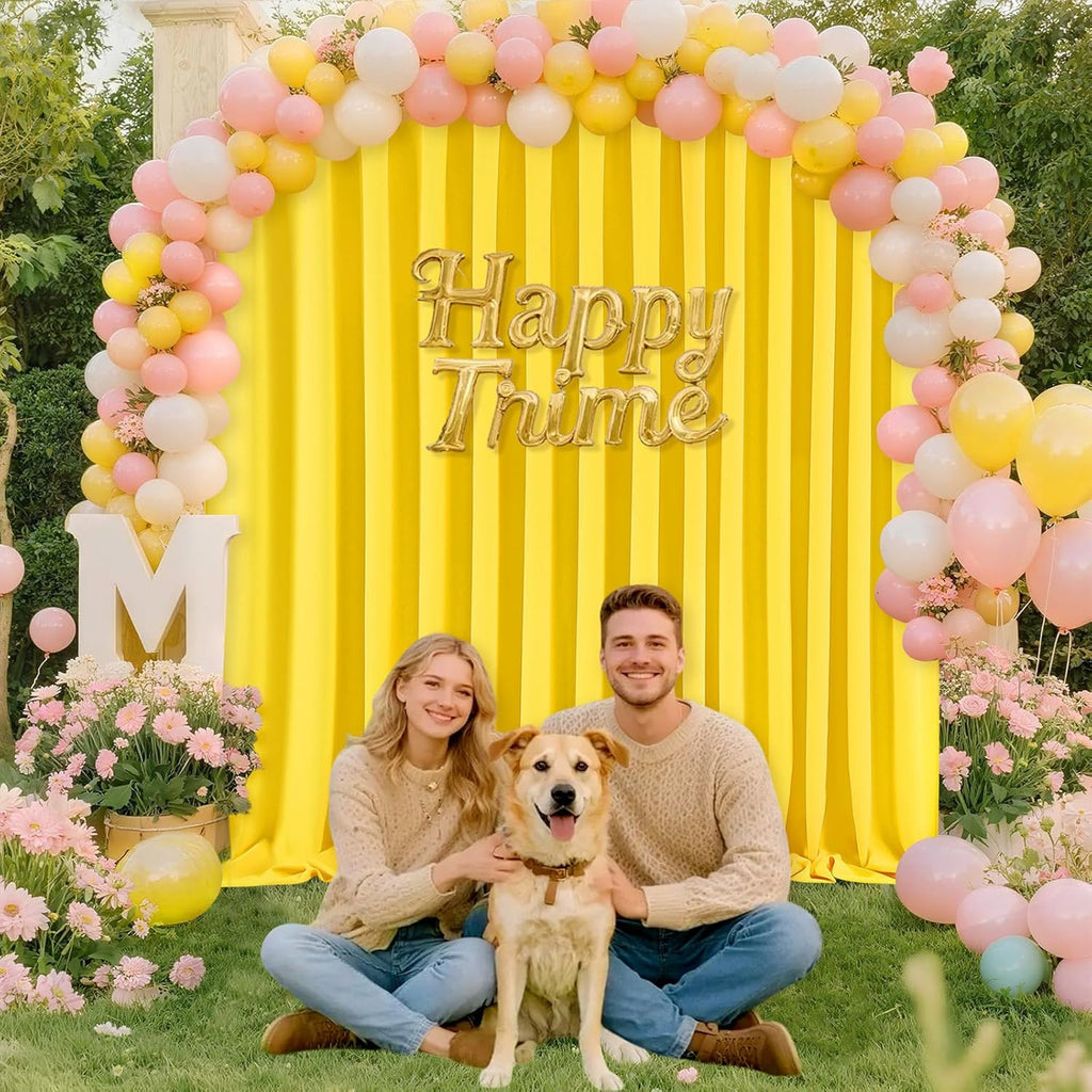 Yellow Backdrop Curtains 4 Panels 5ft x 10ft Lemon Yellow Curtain for Drapes Polyester Wrinkle Free Backdrop Birthday Party Baby Shower Decorations