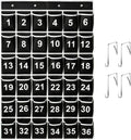 36 Pockets Black Numbered Classroom Pocket Chart for Cell Phones, Hanging Pocket Chart Storage for Classroom Phone Calculator Holder with 4 Hooks (Black-36pockets)