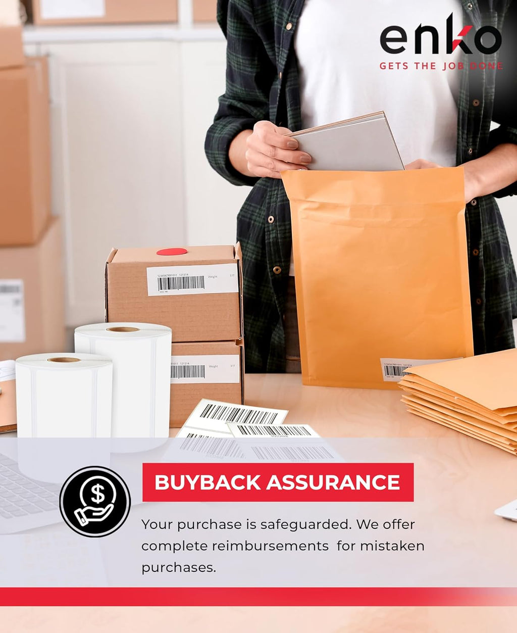 enKo 4" x 2" Labels for Zebra Desktop Printers (12 Rolls | 9,000 Labels) - Direct Thermal Address Mailing Shipping Barcode FBA Stickers FNSKU Label for Zebra and Eltron (Perforated)