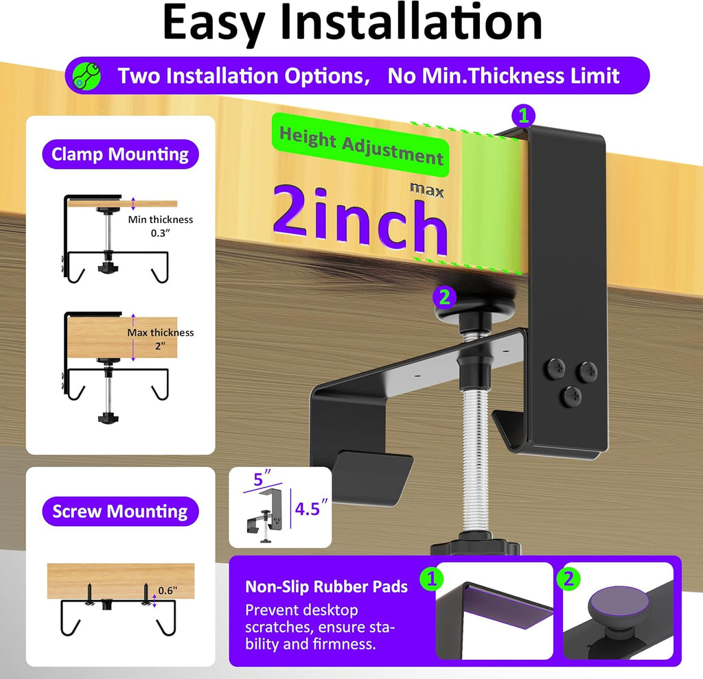 Under Desk Cable Management Tray - Under Desk Cord Management - Clamp/Screw Mount - Fabric Wire Management - Cable Raceways Tray Cord Hiders for Office/Home (Black, 28.6"×5.6")