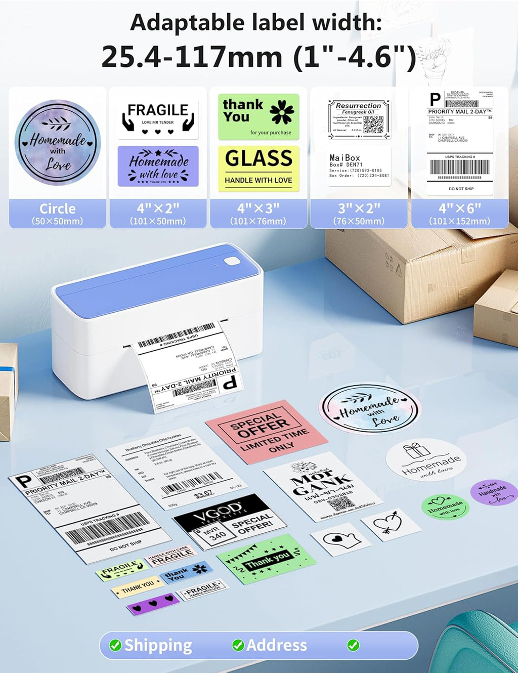 Phomemo Thermal Label Printer, 4X6 Shipping Labels Printer for Small Business, Wireless Label Printers for Package for Phone & Pad & PC, Used for Ebay, UPS, Shopify, TikTok, USPS, FedEx, DHL, Temu