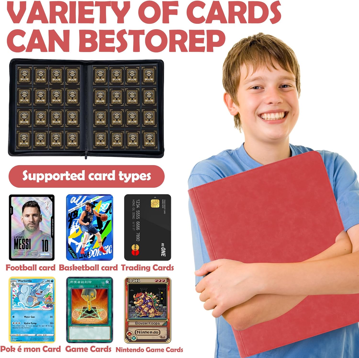 1000+ Pockets Trading Card Binder,16 Pockets Trading Card Binder Ringless Side Loading Trading Card Album Folder for TCG,MTG,Sports Cards(Red)