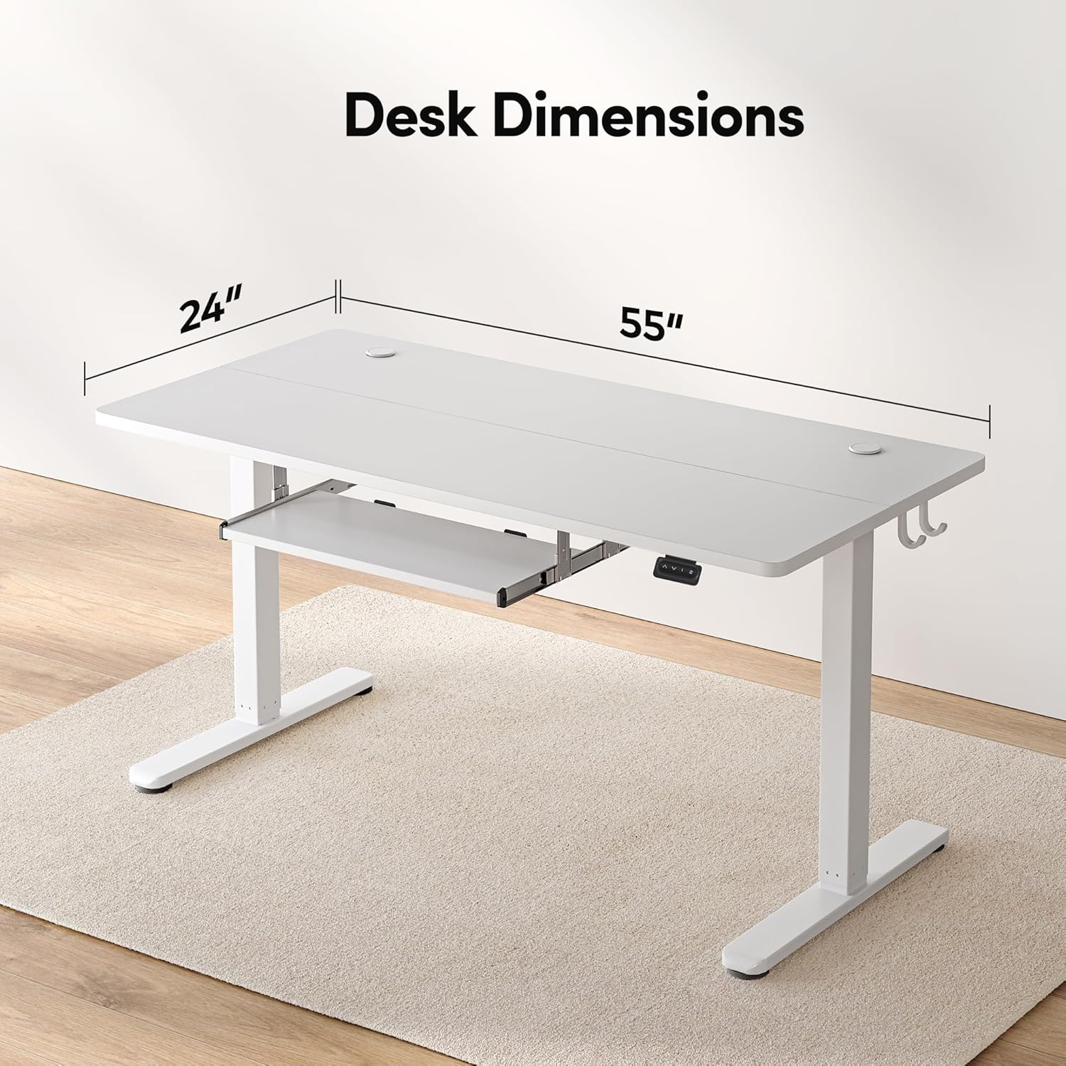 FEZIBO Standing Desk with Keyboard Tray, 55 x 24 Inch Adjustable Height Sit Stand Desk with Memory Presets for Home Office, Ergonomic Computer Workstation, White