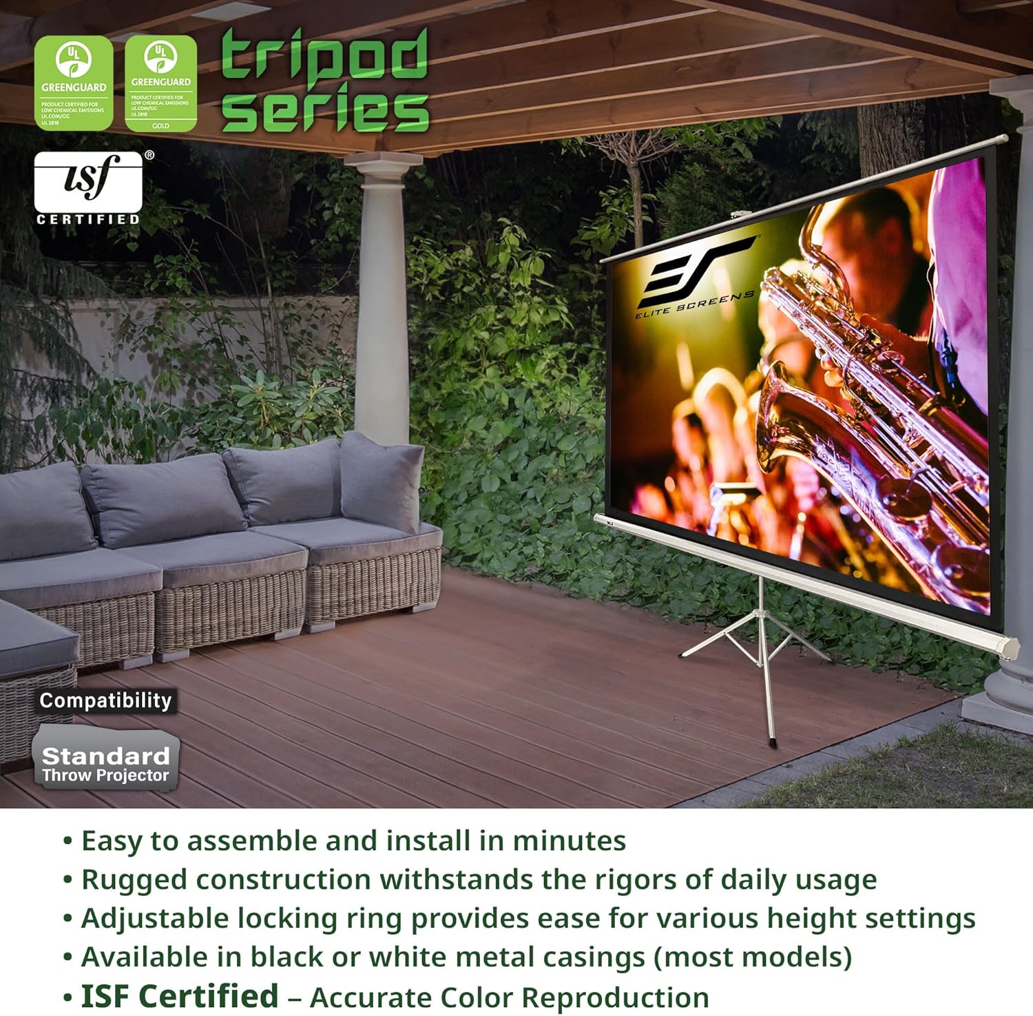 Elite Screens Tripod Series, 119-INCH 1:1, 16:9, 4:3 Adjustable Multi Aspect Ratio Portable Indoor Outdoor Projector Screen, 8K / 4K Ultra HD 3D Ready, 2-Year Warranty, T119NWS1 - White Case