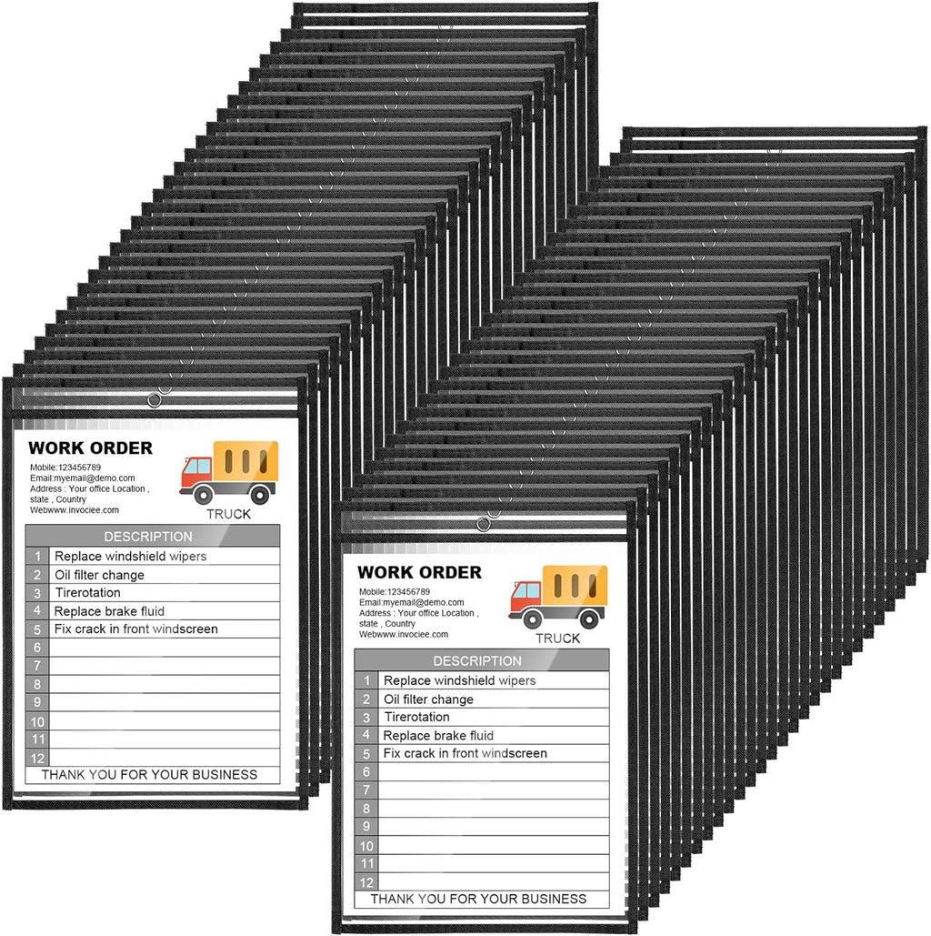 Yunsailing 80 Pack Dry Erase Pockets Job Ticket Holders Black Clear Reusable Dry Erase Shop Order Holder Plastic Ticket Pocket Protector Sleeves for Work Office Organization(10'' X 14'',Vertical)