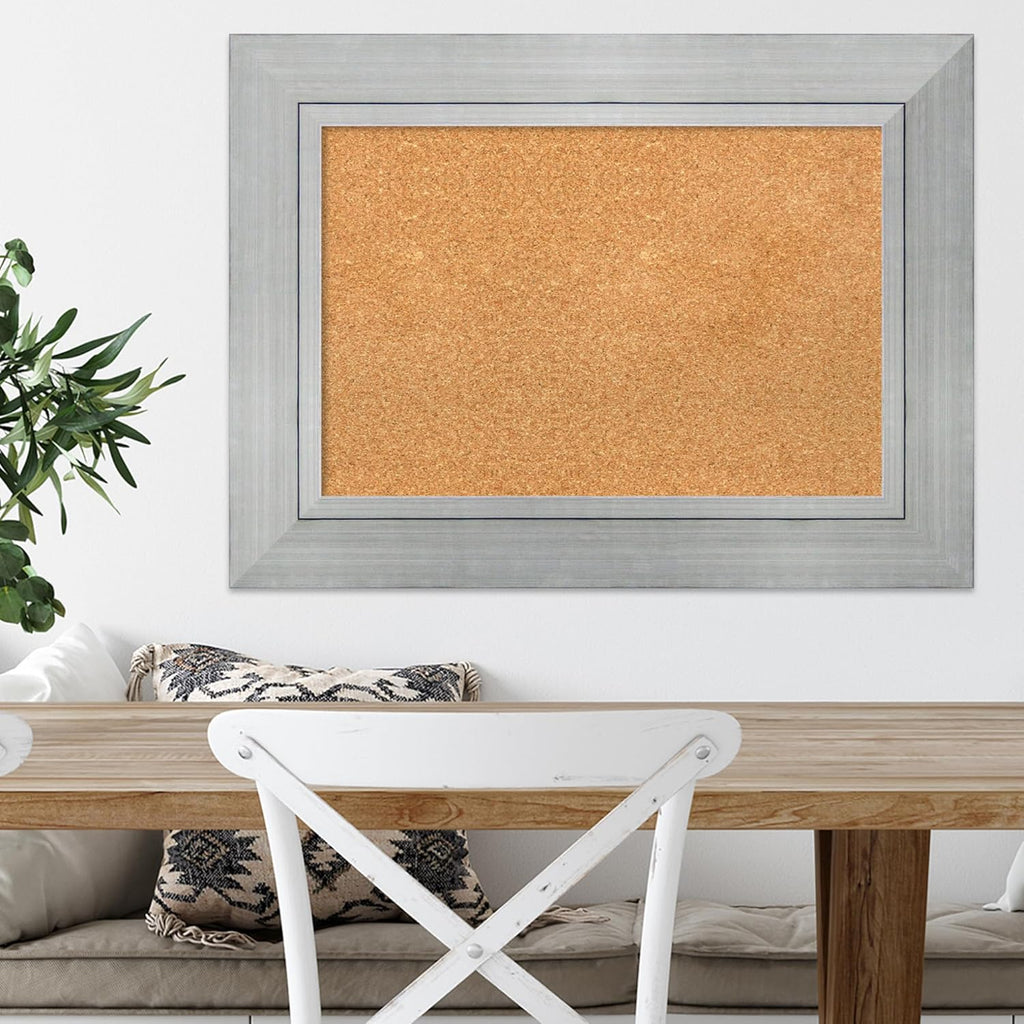 Amanti Art Natural Cork Board for Wall, 23x31 Vision Board with Silver Wood Frame, Medium Corkboard Office Decor for Home Organization, Casual Corkboard Pinboard to Display Items for Home