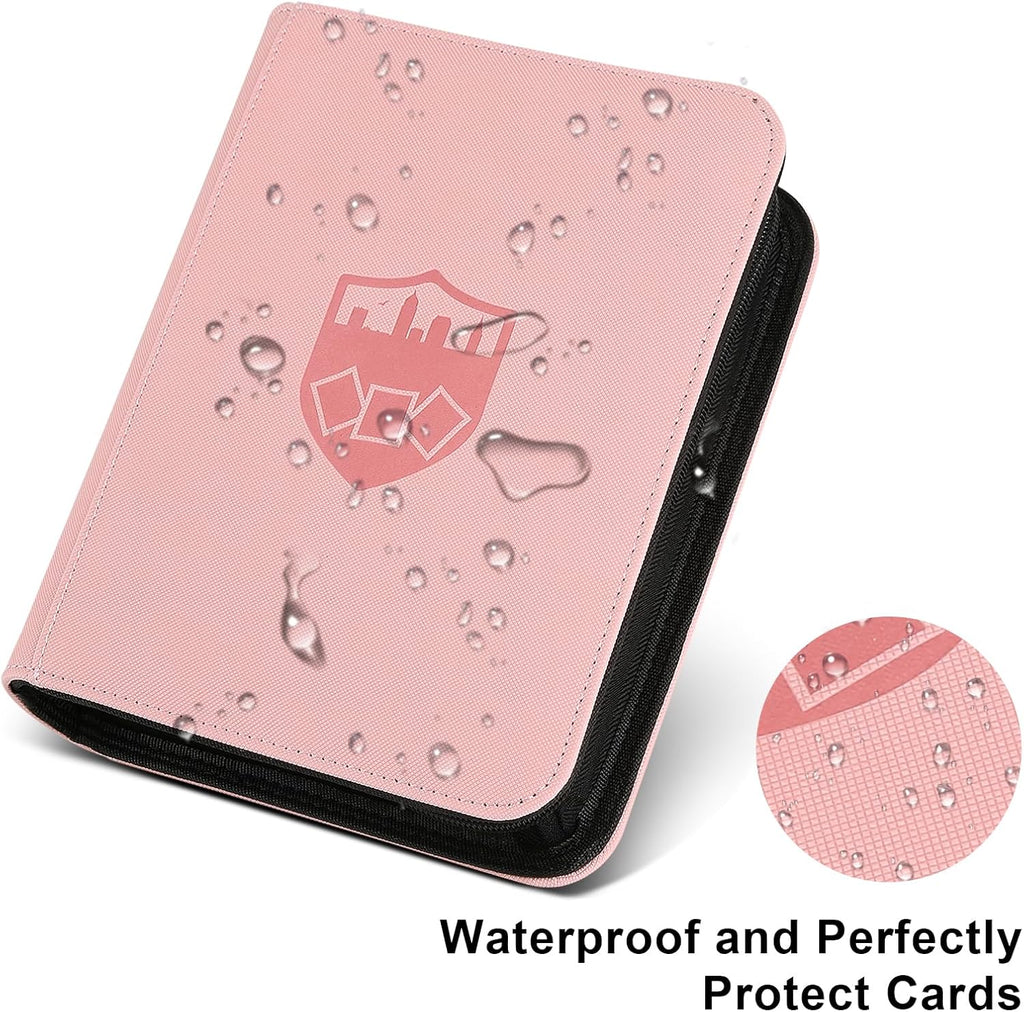 Trading Card Binder 4 Pocket, GERMUN PU Cover Card Binder for 160 Cards, Premium Trading Card Holder Folders, Double Sided Pocket Card Album for MTG, TCG (Pink)