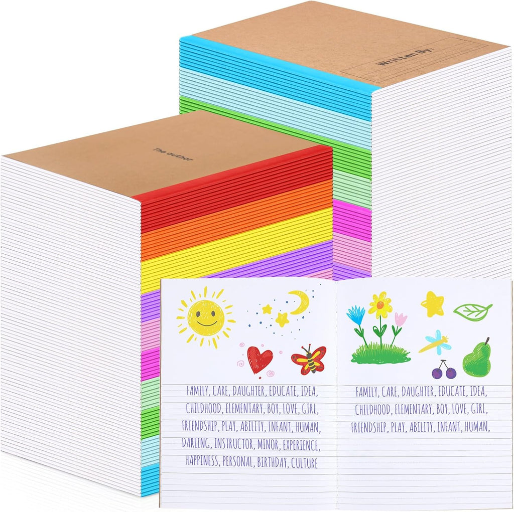 Henoyso 40 Pcs Primary Composition Notebook 9 3/4 x 7 1/2 Inch Kids Journal, Back to School Supplies, K-2 Primary Writing Notebook for Kids Student Draw and Write Story Journal (Stylish Color)