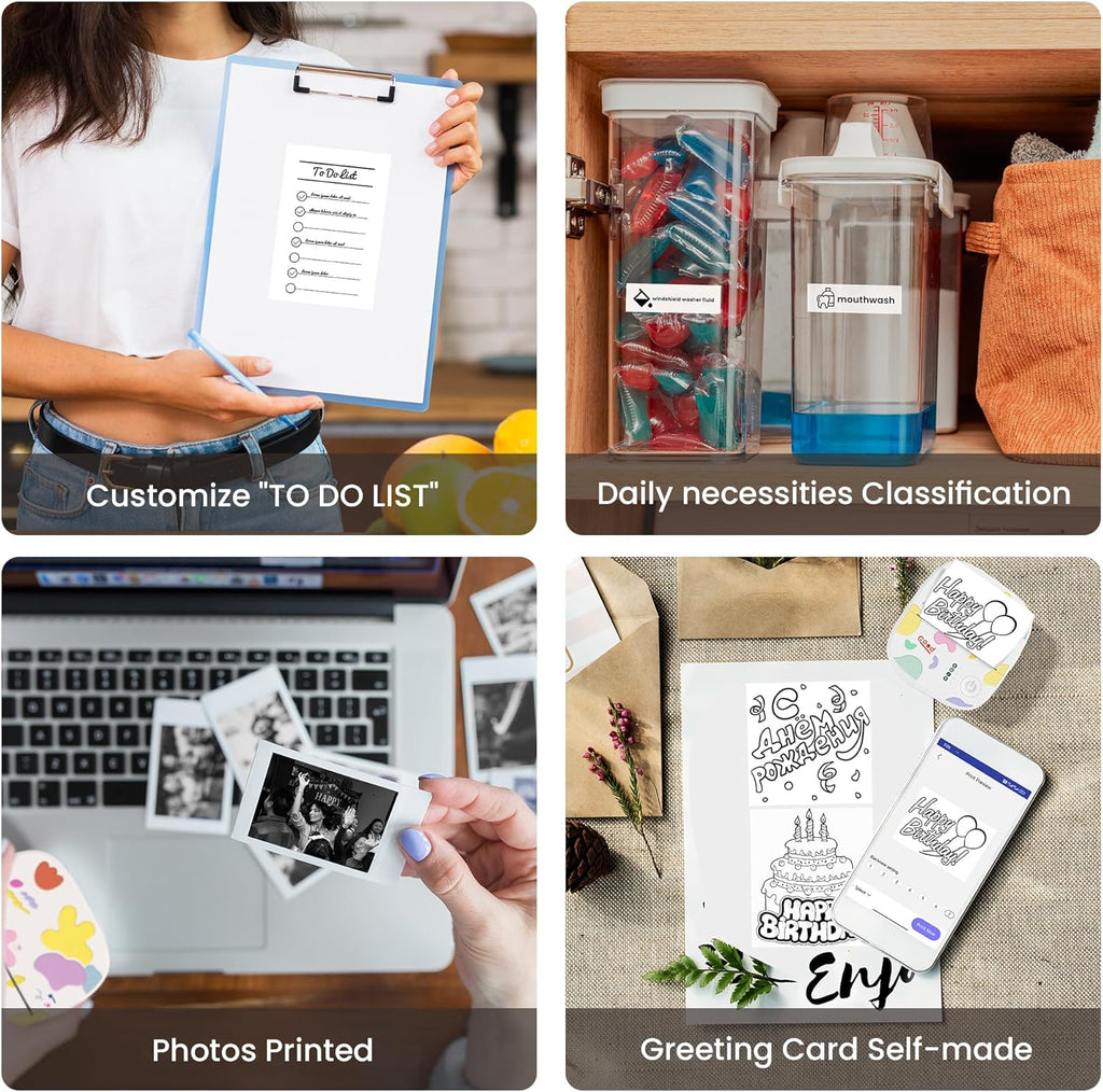 Mini Portable Sticker Printer, Mini Thermal Printer with 3 Rolls Paper, Bluetooth Inkless Printpods, Pocket Label Maker Suitable for Creative Kids DIY, Diaries, Photos, Study Notes -White