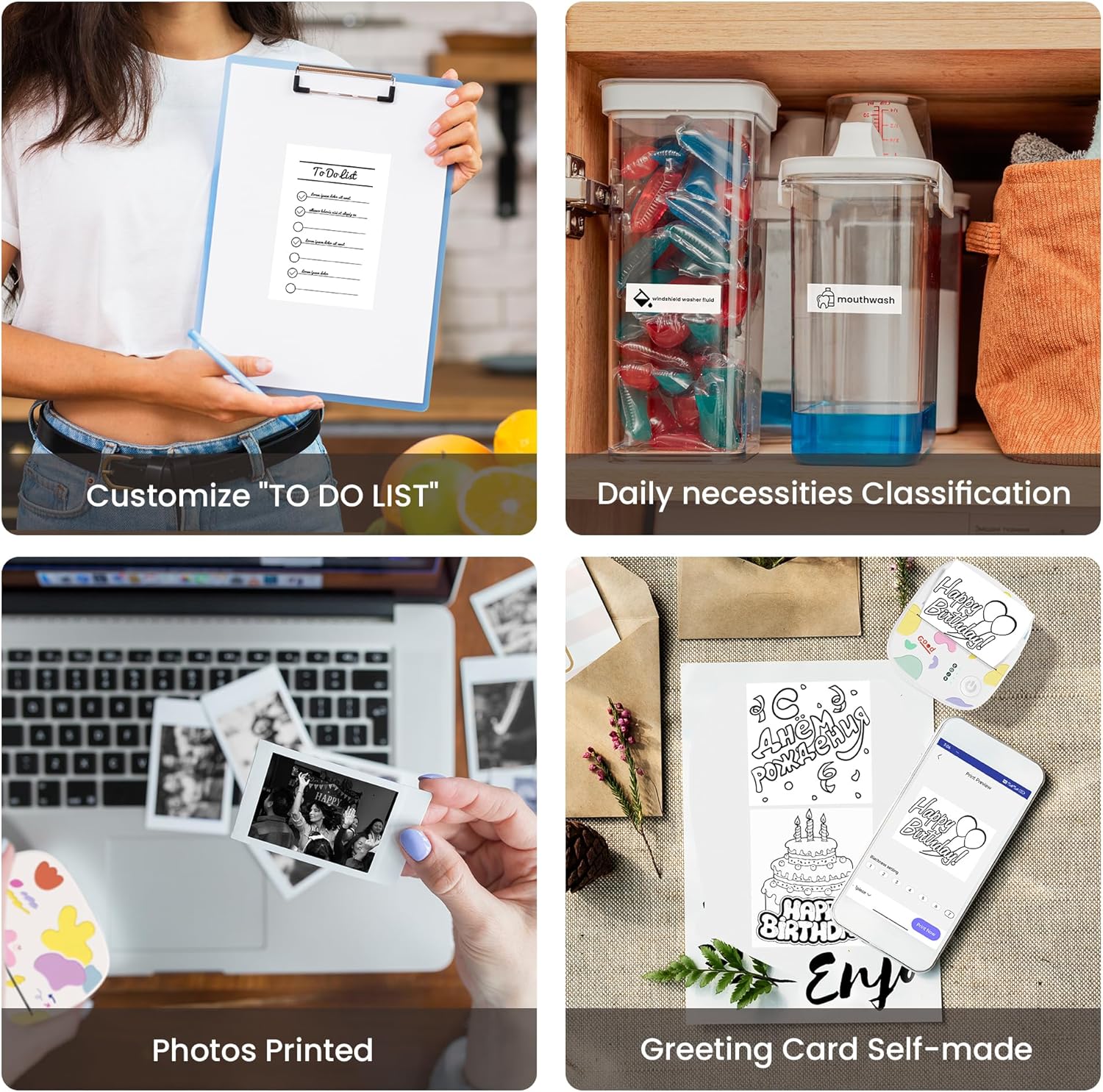 Mini Portable Sticker Printer, Mini Thermal Printer with 3 Rolls Paper, Bluetooth Inkless Printpods, Pocket Label Maker Suitable for Creative Kids DIY, Diaries, Photos, Study Notes -White