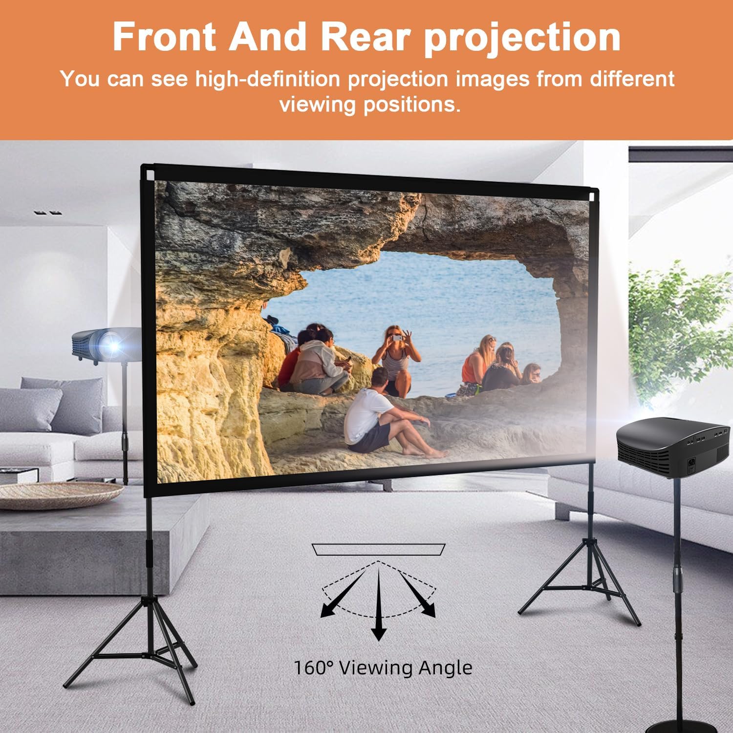 Projector Screen and Stand, Towond 100 inch Portable Movie Screen Indoor Outdoor 16:9 HD Front Rear Projection Screen with Carry Bag Wrinkle-Free and Foldable Polyester Fabric Design for Home Cinema