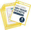 Essex Wares - 6 Pack, Yellow, Dry Erase Pocket Document Protectors, 10" Wide x 13.5" Tall - Dry Erase Clear Plastic Sleeves - Reusable & Easy Erase Plastic Invoice Holders, Water-Resistant & Durable
