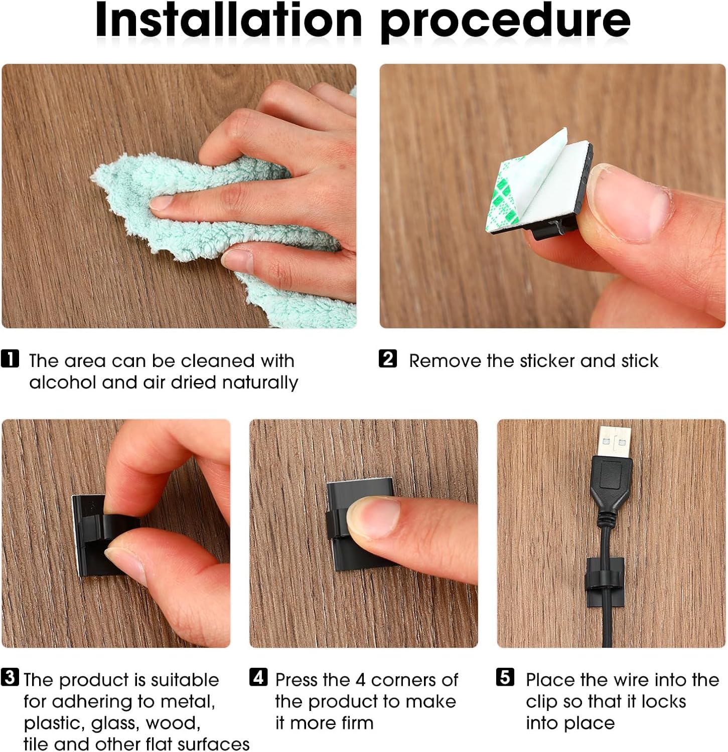 EBOOT 200 Pieces Adhesive Cable Clips Wire Clips Cable Wire Management Wire Cable Holder Clamps Cable Tie Holder for Car, Office and Home