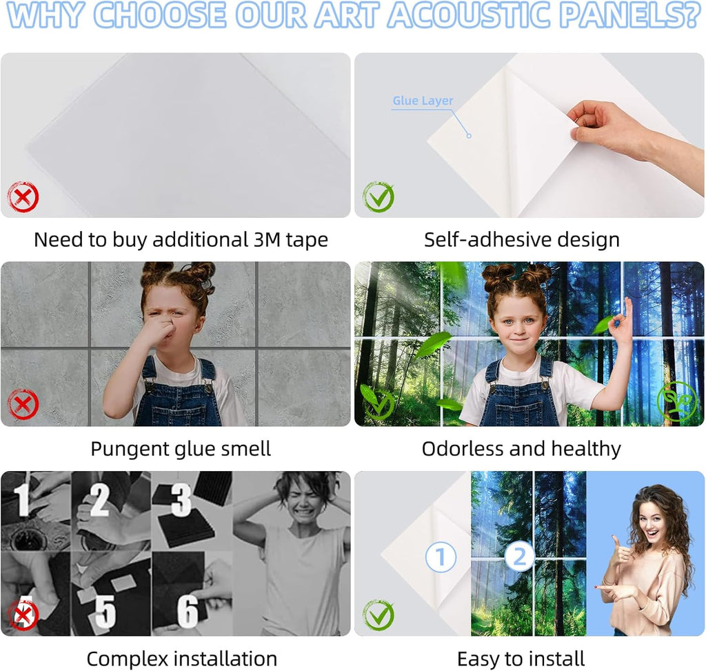 Art Acoustic Panels 8 Pack, Sound Proof Panels for Walls, 48"X32" Self-adhesive Sound Absorbing Wall Art, Decorative Acoustical Panels, Acoustic Treatment for Recording Studio(Nature Forest)
