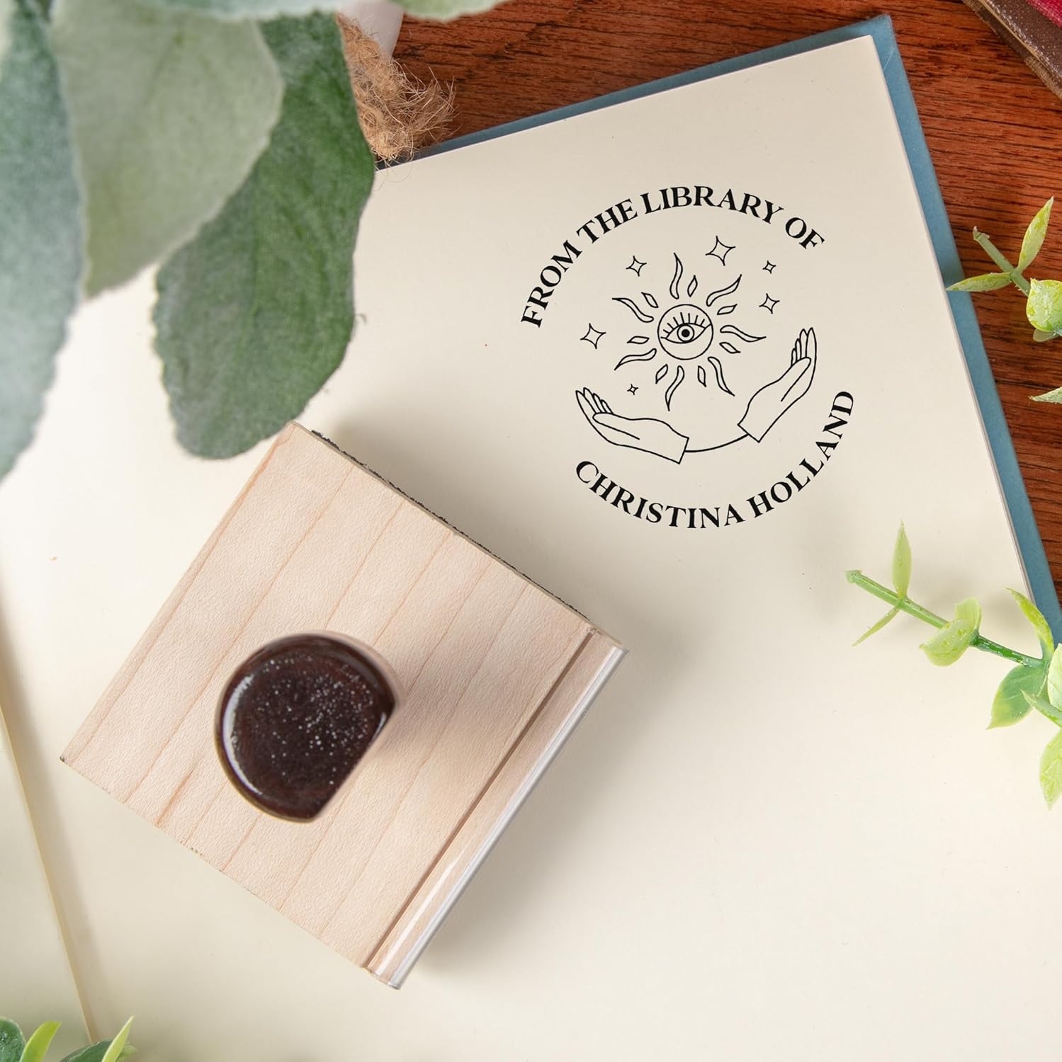 from The Library of Embossers & Stamps for Fantasy Book Readers | Custom Embosser | Custom Stamp | Ex Libris | Elevate Your Fantasy Collection of Stories and Novels (Design 18, Wood Hand Stamp)