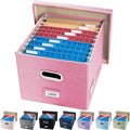 PRANDOM File Organizer Box - Set of 1 Collapsible Decorative Linen Filing Storage Hanging File Folders with Lids Office Cabinet Letter/Legal Pink (17x14x11.2 inch)