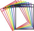 Tamaki 8 Pack Dry Erase Pockets Sleeves with Rings, 10 x 14 Inch Ticket Holders Clear Plastic Sheet Protectors for Teacher Classroom Supplies, 8 Assorted Colors