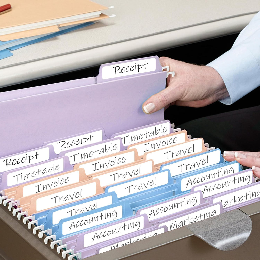 File Folder Labels,750 Labels 1/3 Cut,Self Adhesive Labels,Printable Permanent Label Stickers for Manila File Folders,2/3" x 3-7/16",Laser/Inkjet,25 Sheets,White