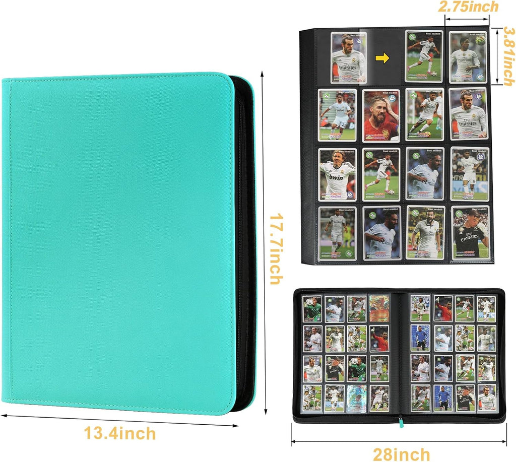 Trading Card Binder 16 Pocket, GERMUN PU Cover Card Binder for 1000+ Cards, Premium Trading Card Holder Folders, Double Sided Pocket Card Album for MTG, TCG (Lake Blue)