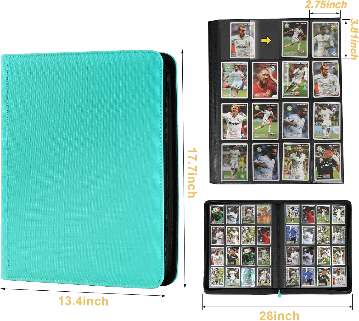 Trading Card Binder 16 Pocket, GERMUN PU Cover Card Binder for 1000+ Cards, Premium Trading Card Holder Folders, Double Sided Pocket Card Album for MTG, TCG (Lake Blue)