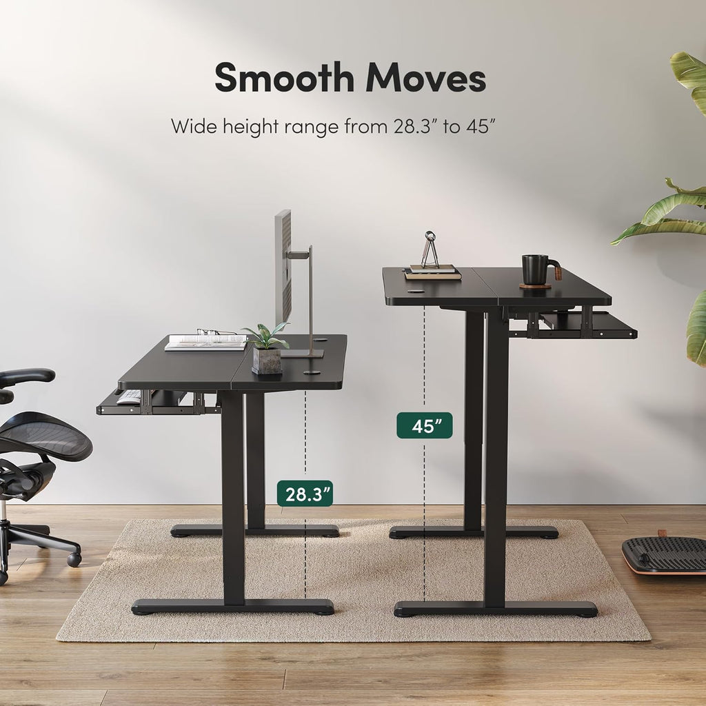 FEZIBO Standing Desk with Keyboard Tray, 60 x 24 Inch Adjustable Height Sit Stand Desk with Memory Presets for Home Office, Ergonomic Computer Workstation, Black