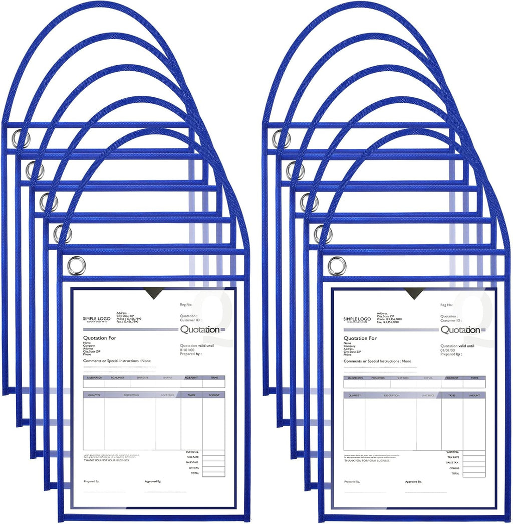 Epakh 30 Pack Office Products Shop Ticket Holders with Hanging Strap 9 x 12 Inches, Dry Erase Pockets, Job Ticket Holders, Both Sides Clear, Welcome to Work Order(Blue)